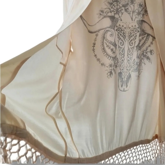 Vintage Spell Designs RARE Neutral Fringe Graphic Bohemian Kimono Coverup OS - Picture 6 of 9